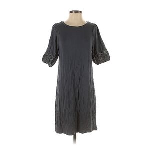 LOFT Charcoal Gray Midi Dress with Eyelet Puff Sleeves